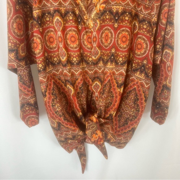 Vintage Carole Little NeoClassical Art-to-Wear Blouse Boho Paisley Tie-Front 10 - Picture 4 of 13